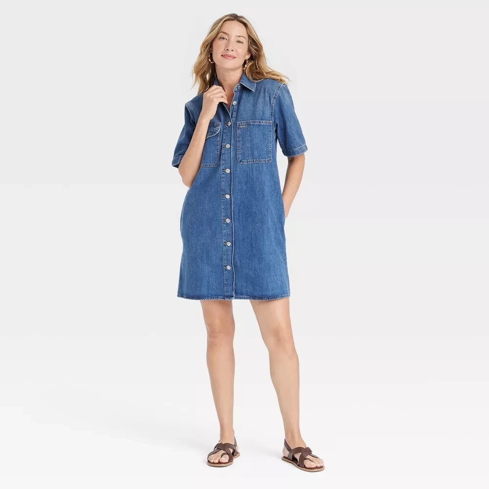 Universal Thread Women's Casual Denim Western Dress Top Button Front Size Large